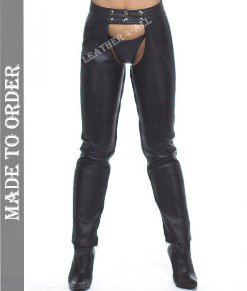 Women's Real Cowhide Soft Leather Chaps Inside Zipped Leather Chaps