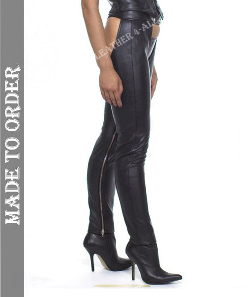 Women's Real Cowhide Soft Leather Chaps Inside Zipped Leather Chaps