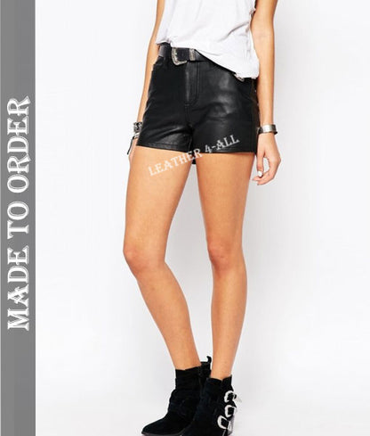 Women Genuine High Quality Lamb  Leather Shorts