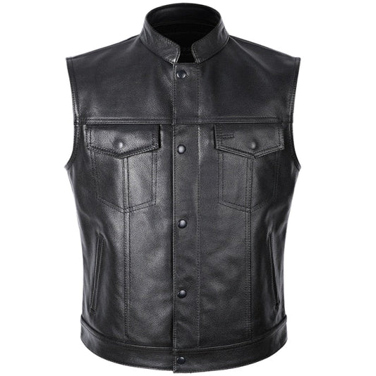 Men's Real Cow Leather Bikers Vest Bikers Leather Waistcoat