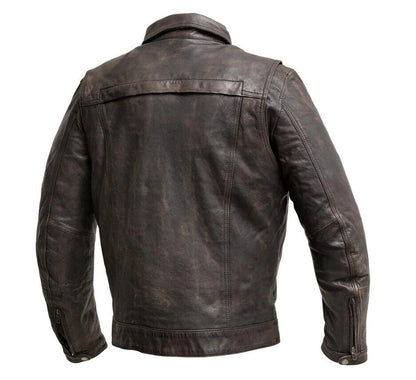 Men's Real Lamb Distressed Leather Trucker Jacket Levi's Style Bikers Jacket: