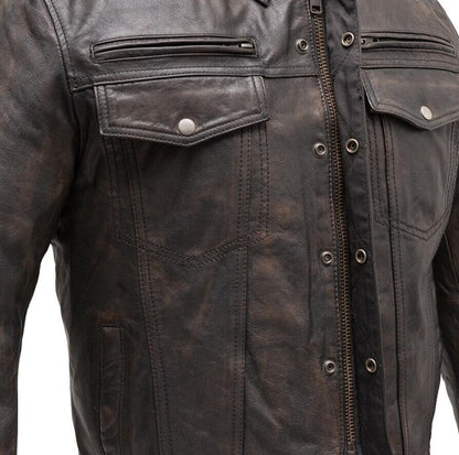 Men's Real Lamb Distressed Leather Trucker Jacket Levi's Style Bikers Jacket: