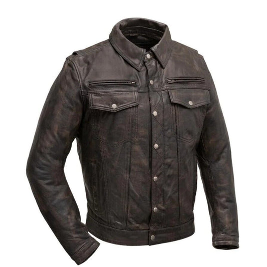 Men's Real Lamb Distressed Leather Trucker Jacket Levi's Style Bikers Jacket: