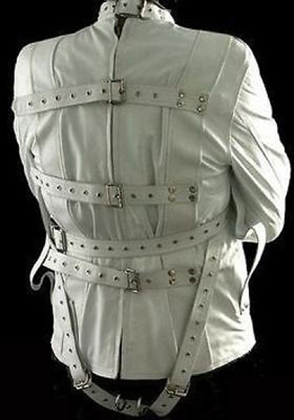 MEN'S REAL LEATHER STRAITJACKET  HEAVY DUTY WHITE STRAITJACKET JACKET: