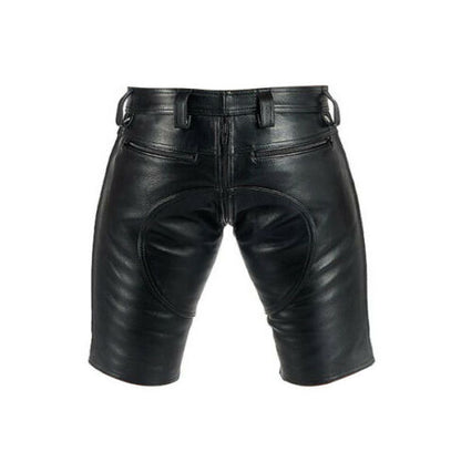 MEN'S REAL COWHIDE LEATHER SHORTS DOUBLE FRONT & BACK ZIPS SHORTS WITH OR W/OUT BACK ZIP: