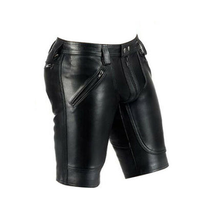 MEN'S REAL COWHIDE LEATHER SHORTS DOUBLE FRONT & BACK ZIPS SHORTS WITH OR W/OUT BACK ZIP: