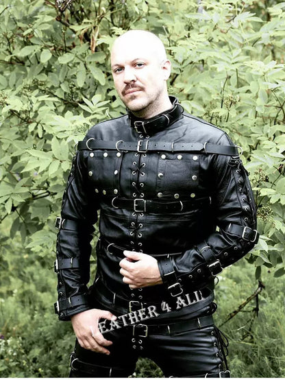 Men's Bondage Suit Black LEATHER Heavy Duty Restriction Bondage BDSM Costume