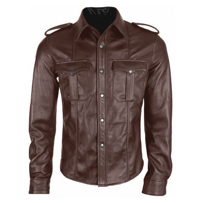 Men's Real Lamb Leather Full Sleeves Shirt Police Style BLUF Shirt Available In 3 Colors