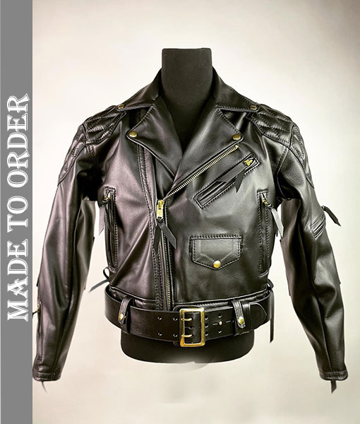 Men's Real Cowhide Leather Bikers Jacket with Quilted Shoulders & Sleeves