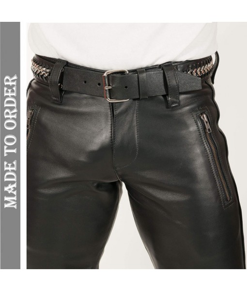 Men's Genuine Cowhide Bikers Pants Quilted Panels & Zipped Pockets Bikers Pants