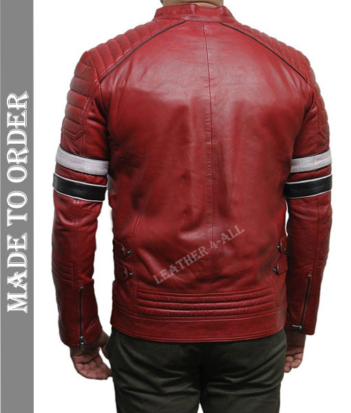 Men's Real Cowhide Leather Padded Motor Bikers Leather Jacket in Red Color