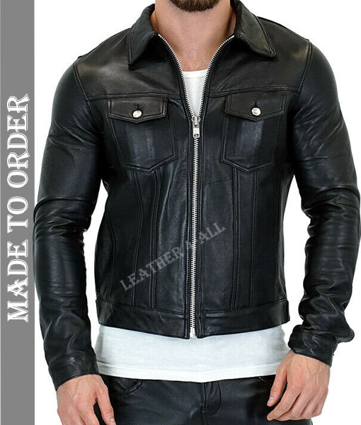 Men's Genuine Lamb Leather Jacket Bikers Leather Jacket 
