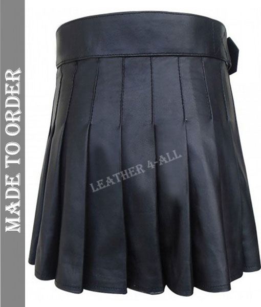 Men's Real Cowhide Leather Pleated Kilt Club Wear Kilt Natural Grain Cowhide Leather