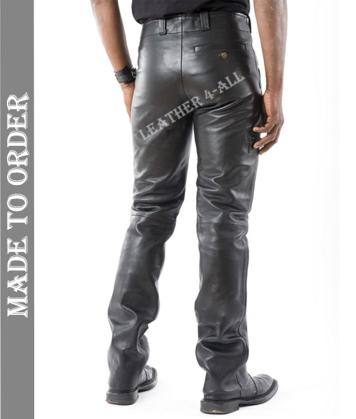 Men's Real Cowhide Natural Grain Leather Carpenter Pants Bikers Leather Pants