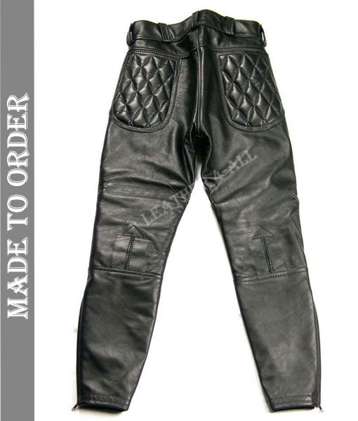 Men's Real Cowhide Natural Grain Leather Pants Quilted Panels Bikers / Gay Interest Pants
