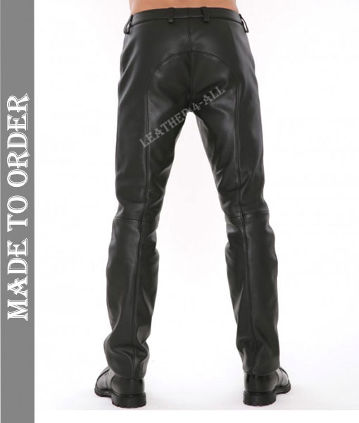 Men's Genuine Cow Natural Grain Leather Bikers Pants with Detachable Code Piece BLUF Pants