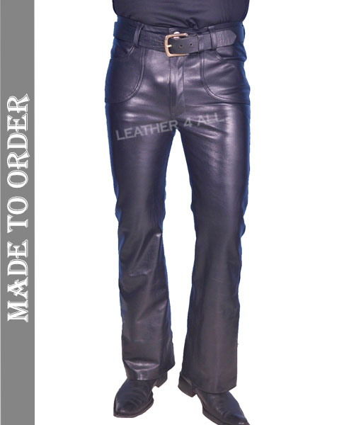 Men's Cowhide Leather Pants Bikers Pants Slim Fit Bootcut Leather Pants
