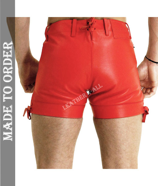 Men's Real Cowhide Natural Grain Leather BLUF Gay Carpenter Leather Shorts