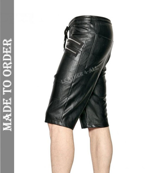 Men's Real Cow Leather Long Shorts with Zipped Pockets