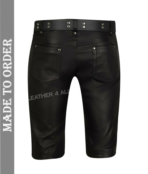 Men's Genuine Cowhide Natural Grain Soft Club Wear Slim Fit Leather Shorts