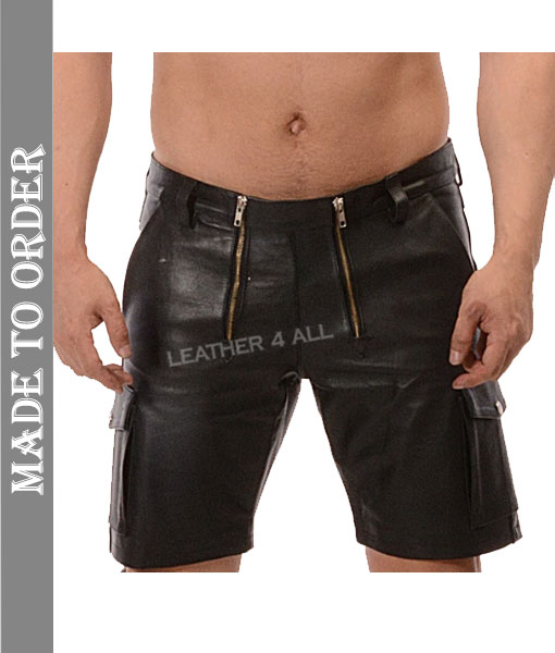 Men's Real Leather Carpenter Shorts With Cargo Pockets Carpenter Shorts
