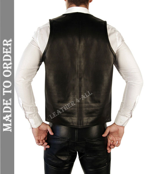 Men Real Cow Leather Bikers Vest Motorcycle Thick Leather Vest
